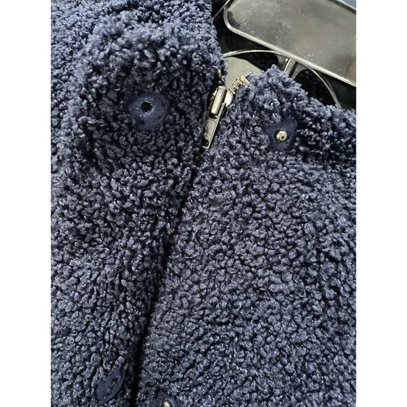 Gap Sherpa Teddy Bear Navy Blue Lined Coat Jacket Full Zip Long Sz XS A001518 - Picture 11 of 13